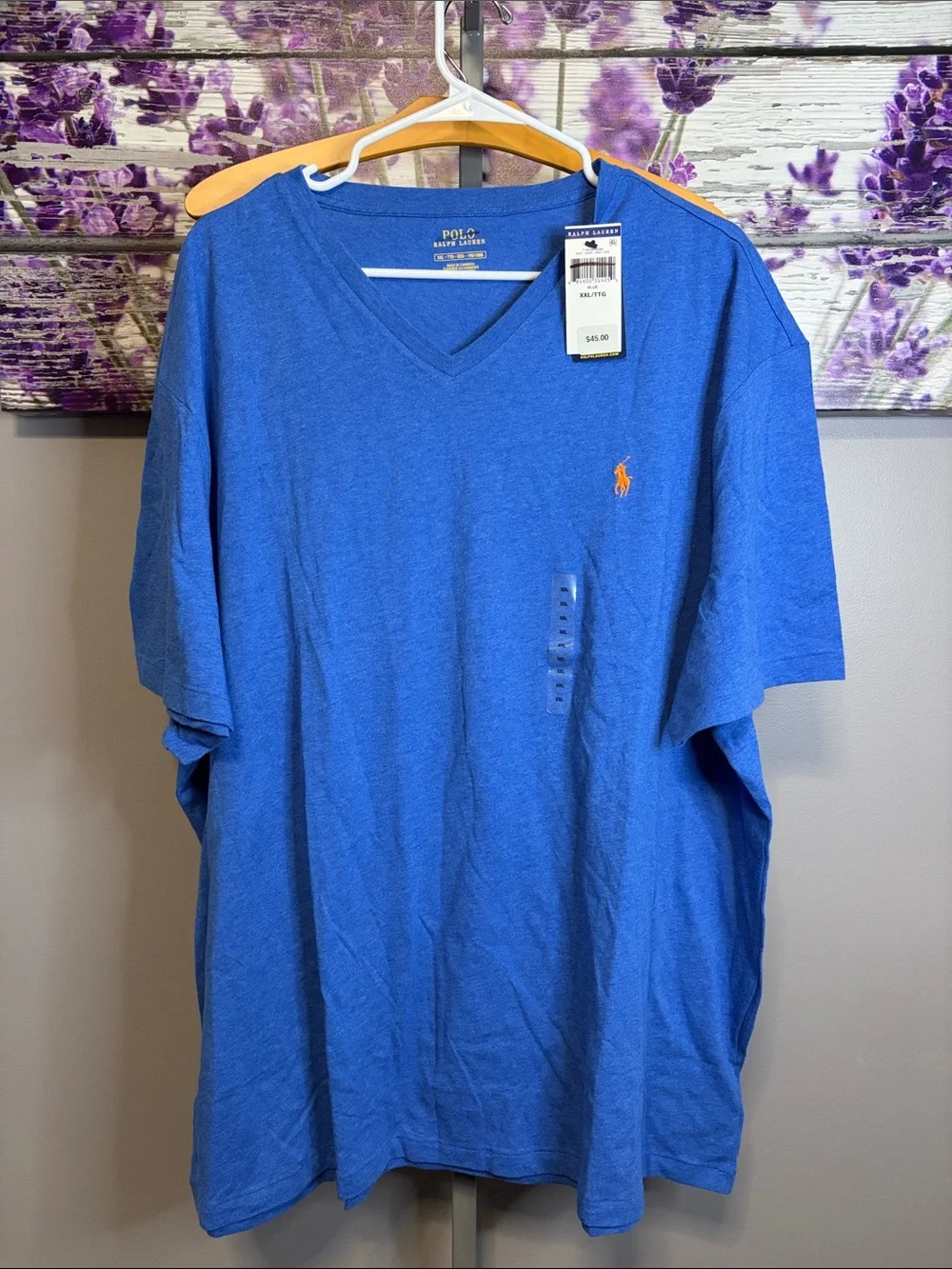 Polo Ralph Lauren Men's V-Neck Tee in Blue with Orange Pony NWT Size XXL